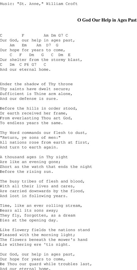 O God Our Help in Ages Past - Christian Gospel Song Lyrics and Chords