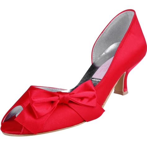 Shoes Woman Red Bow Pumps Wm 004 Peep Toe 2inch Heel Satin Evening