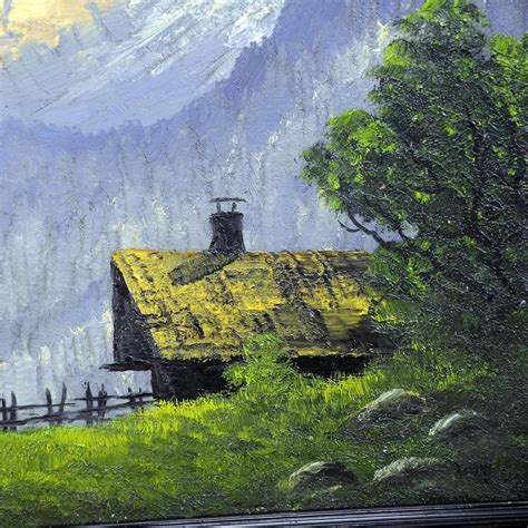 Oil Painting Mountain Landscape With Cabin