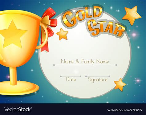 Certificate Template With Trophy And Stars Vector Image