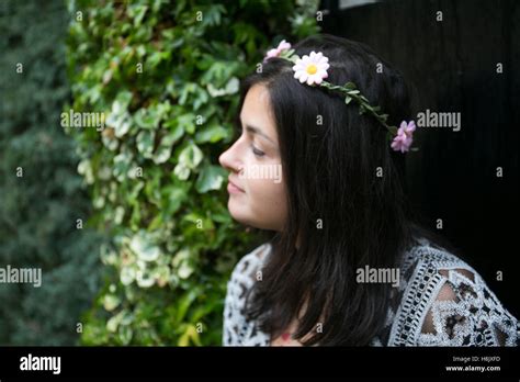 Girl Posing In The Door Of A Garden Stock Photo Alamy