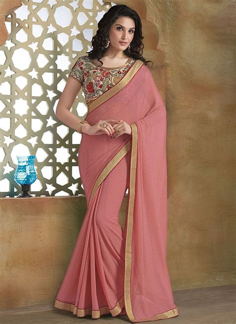 Designer Saris Online Shopping In Usa Uk Canadabuy Nimble Pink Georgette Saree With Images