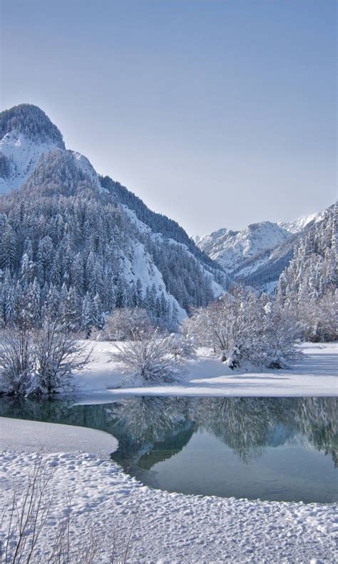 480x800 Resolution Mountains Trees Frozen Lake Galaxy Note Htc