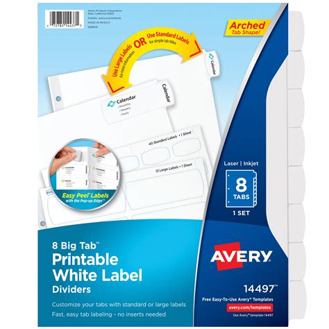 Avery Big Tab Dividers With Printable Labels 8 Tab White 14497
