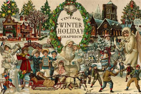 Vintage Winter Holiday Graphics Pre Designed Photoshop Graphics
