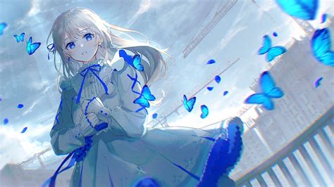 Download 2048x1152 Beautiful Anime Girl Blue Butterflies Lolita