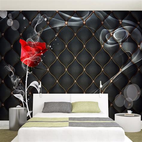 Custom Mural Papel De Parede 3d Rose Flower Black Soft Package Bedroom