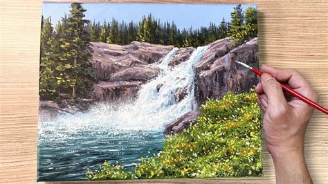 Acrylic Painting Rocky Waterfall Landscape YouTube