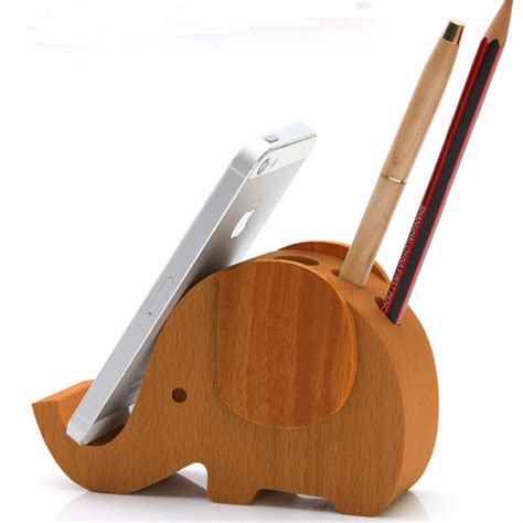 Natural Wooden Creative Cute Elephant Cell Phone Stand Android Holder