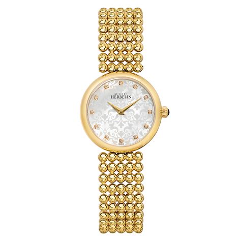 michel herbelin perle gold pvd women s bracelet watch 17483 bp59