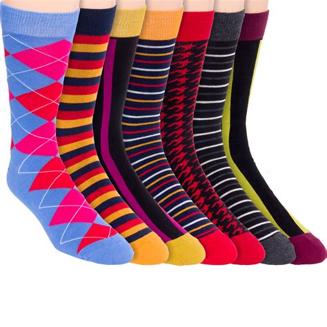 Jyinstyle Mens Cotton Colorful Patterned Fashion Crew Dress Socks 7 Pack