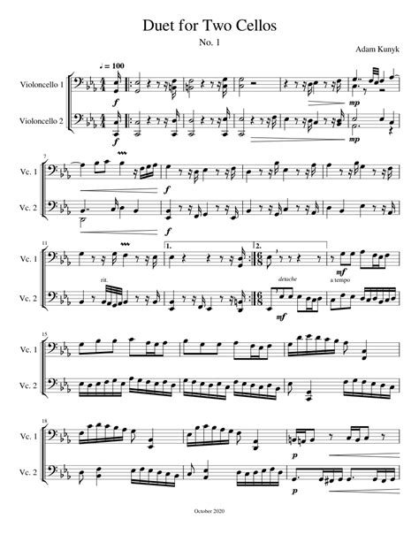 Duet For Two Cellos Sheet Music For Cello String Duet