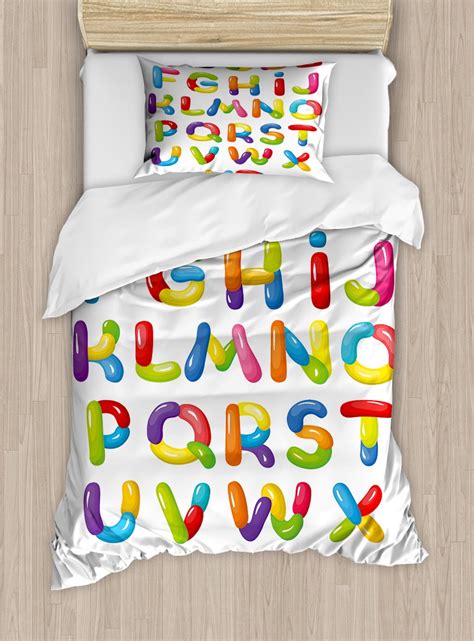 Letters Twin Size Duvet Cover Set Colorful Letters Kids Children