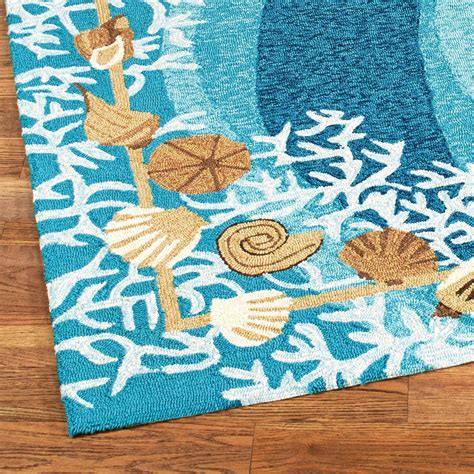 Shells And White Coral Coastal Indoor Outdoor Rugs