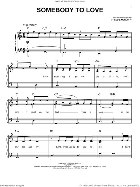 Queen Somebody To Love Easy Sheet Music For Piano Solo Pdf