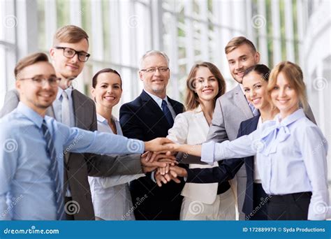 Happy Business People Stacking Hands At Office Stock Image Image Of