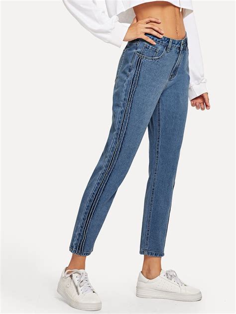 Elastic Hem Buttoned Jeans Sheinsheinside Women Jeans Type Of
