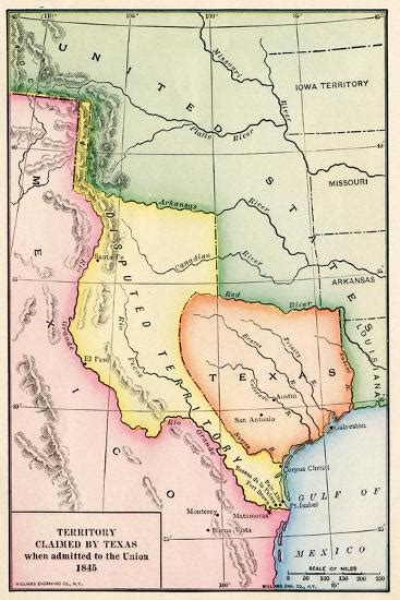 Map Of The Territory Claimed By Texas When Admitted To The Us In