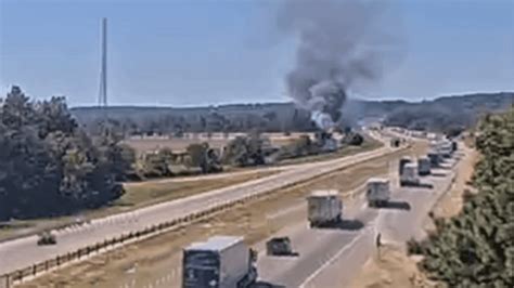 Fiery Tractor Trailer Crash On I 40 Shuts Down Traffic In Both Directions