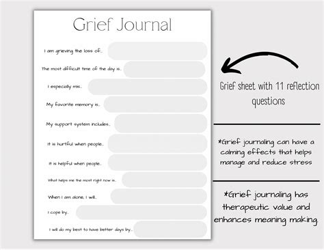 Printable Grief Journal Grief Template Coping With Grief Etsy