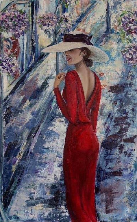 Lady In Red 50x80 Cm Original Mixed Painting 2017 Living Room Decor