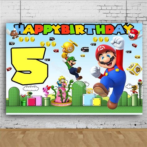 Super Mario Happy Birthday Number Backdrop Mario Bros Game Anime Wall