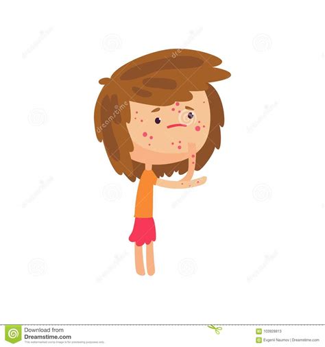 Unhappy Girl Suffering From Rash On Her Body Cartoon Character Vector