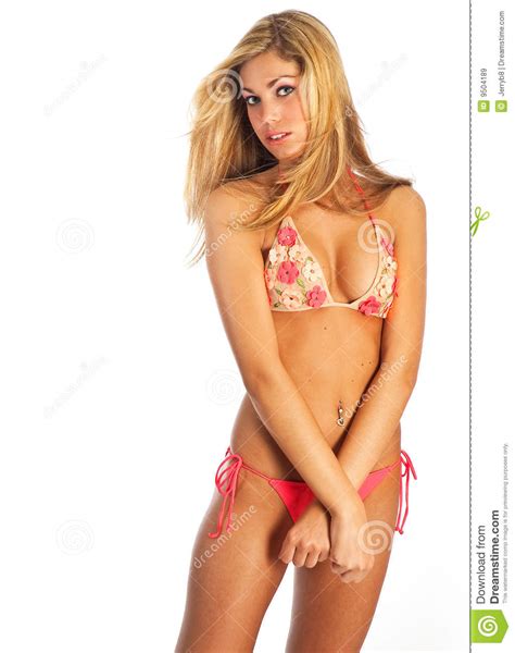 Tragender Bikini Der Blonden Frau Stockbild Bild Von Sommerzeit Karosserie 9504189