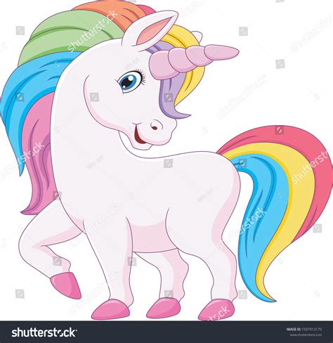 Cute Cartoon Unicorn Rainbow Mane เวกเตอร์สต็อก ปลอดค่าลิขสิทธิ์