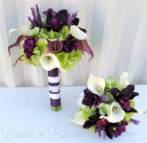 Plum Wedding Bouquet 3 Piece Set Real Touch Wedding Flowers Calla
