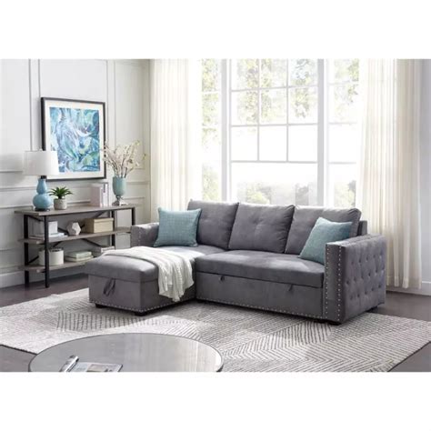 Merax 91 Inch Reversible Sleeper Sectional Sofa With Storage Chaise And