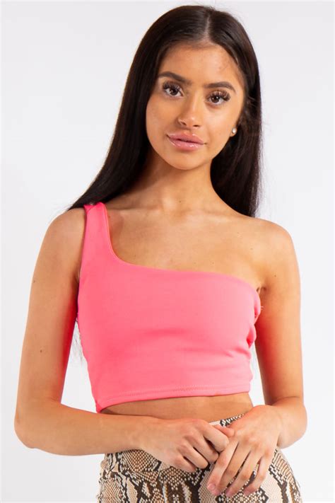 Carly Neon Pink One Shouldered Crop Top