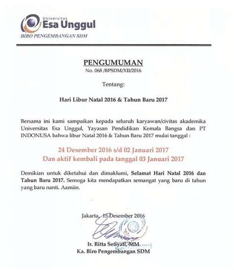 Contoh Surat Pemberitahuan Libur