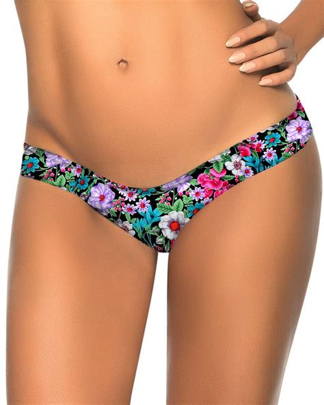 Buy Sexy Flower Print V Thong Separates Swimsuit