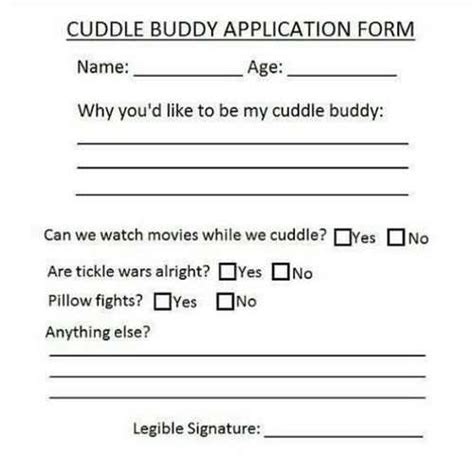 Cuddle Buddy Application Form Cuddle Buddy Application Cuddle Buddy Cuddling