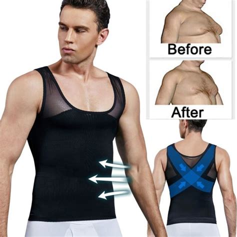 Men S Slimming Body Shaper Vest Chest Compression Shirt Tank Workout