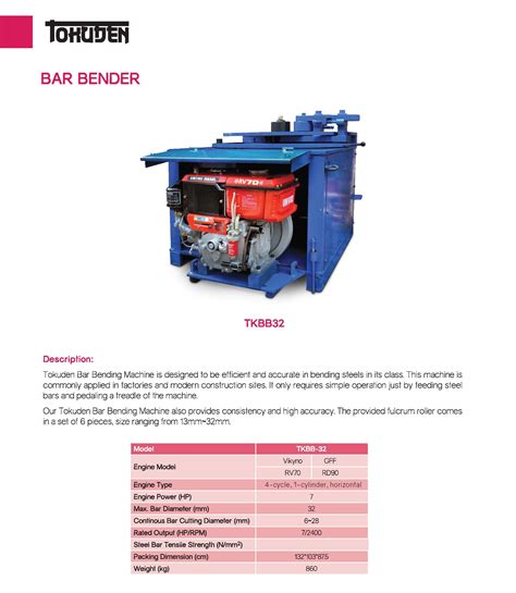 Our machines are implemented in diverse industries including aviation industries, automotive industries, ship building, furniture making, hvac, architecture, petrochemical pipelines. Malaysia TOKUDEN Bar Bender TKBB32 - TOKUDEN Bar Bender TKBB32 Supplier in Malaysia