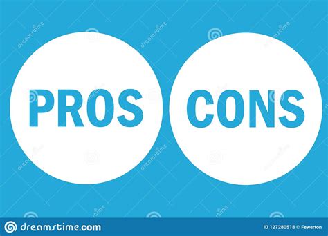 Pros And Cons Assessment Analysis Left Right Word Text On White Circle Buttons In Simple Blue
