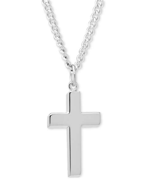 Macys Simple Cross Pendant Necklace In Sterling Silver In Silver