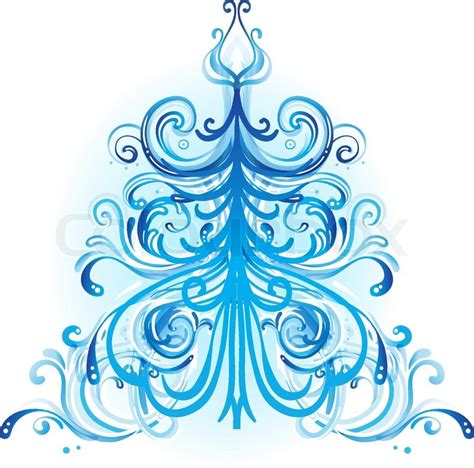 Blue Winter Tree With Swirls Isolated On White Background Illustration