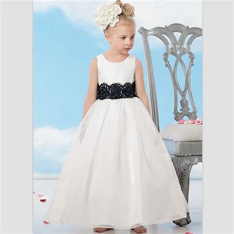 White Satin Flower Girl Dresses For Weddings Ankle Length Kids Evening