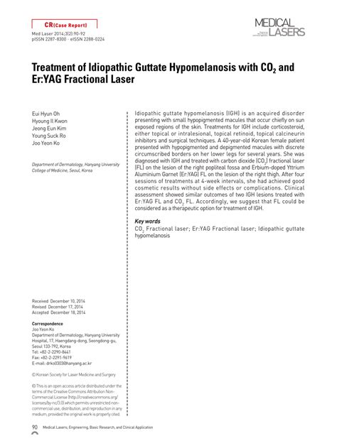 Pdf Treatment Of Idiopathic Guttate Hypomelanosis With Co 2 And Er