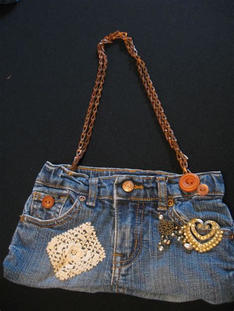 Handmade Blue Jean Purse With Vintage Buttons Necklace Etc 3500