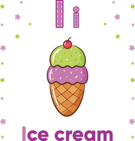 Alphabet Flashcard Letter I With Cute Ice Cream Drawing 6260020 Vector