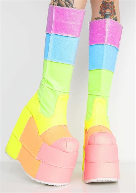 Free Fast Shipping On Pastel Glitter Rainbow Platform Boots At Dolls
