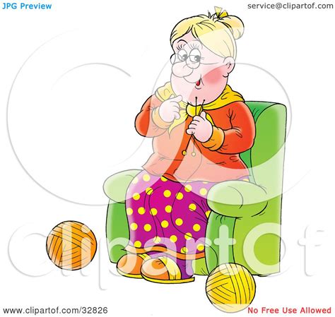 Clipart Illustration Of A Happy Grandmother Sitting In A Green Chair