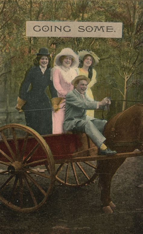 Vintage Postcard 1914 Going Some Three Beautiful Women And Man Riding