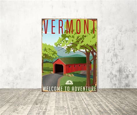 Vermont Welcome To Adventure Metal Print Art Vermont Sign Etsy