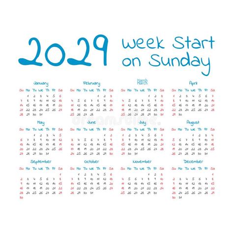 Simple 2029 Year Calendar Stock Vector Illustration Of Planner 117357091