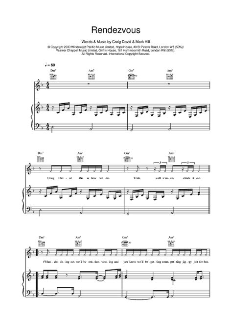 Rendezvous Sheet Music By Craig David For Pianovocalchords Sheet
